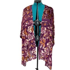 Colleen Lopez Kimono Jacket Burgundy Floral 2X